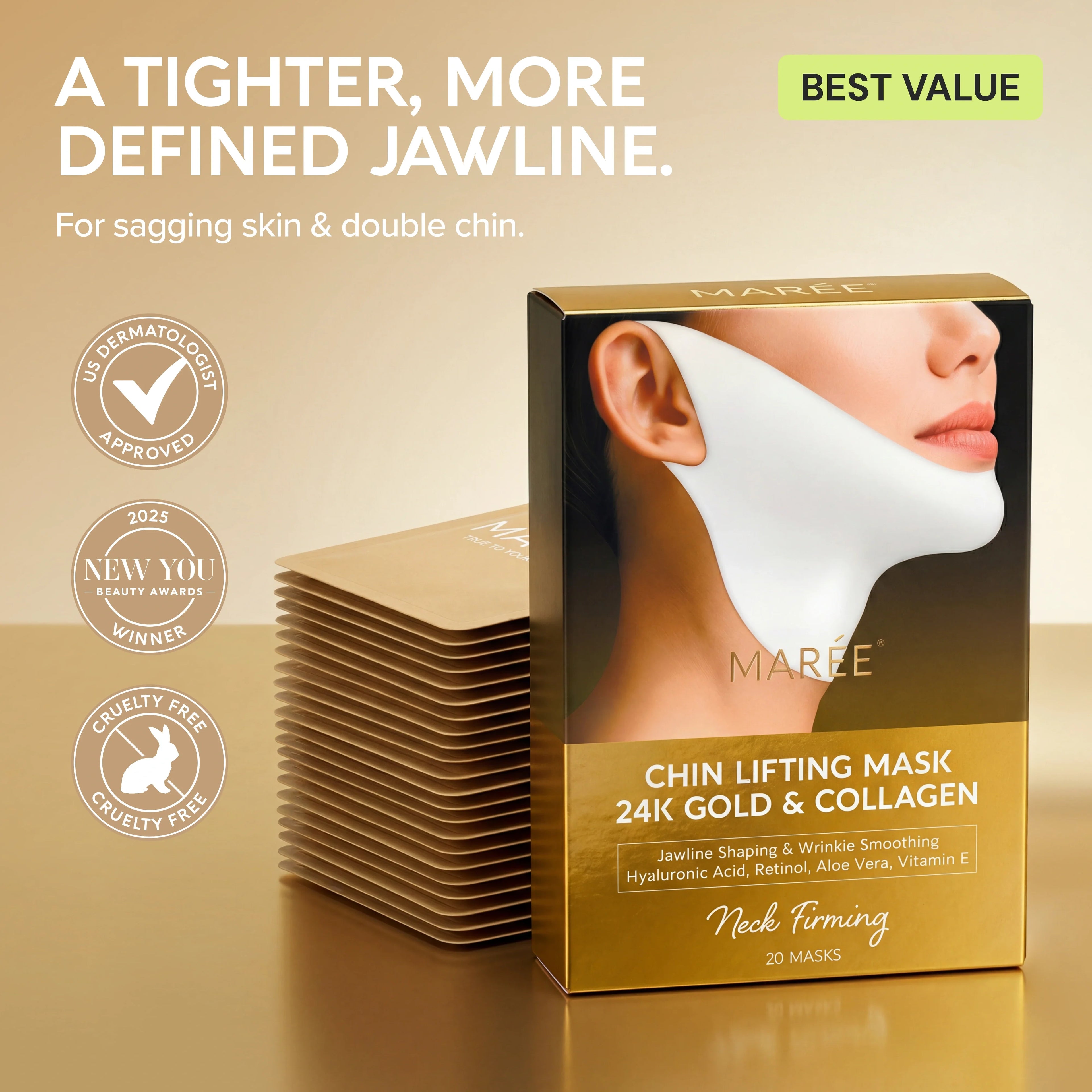 24K Gold V-Line Lifting Mask 20 PCS Maree