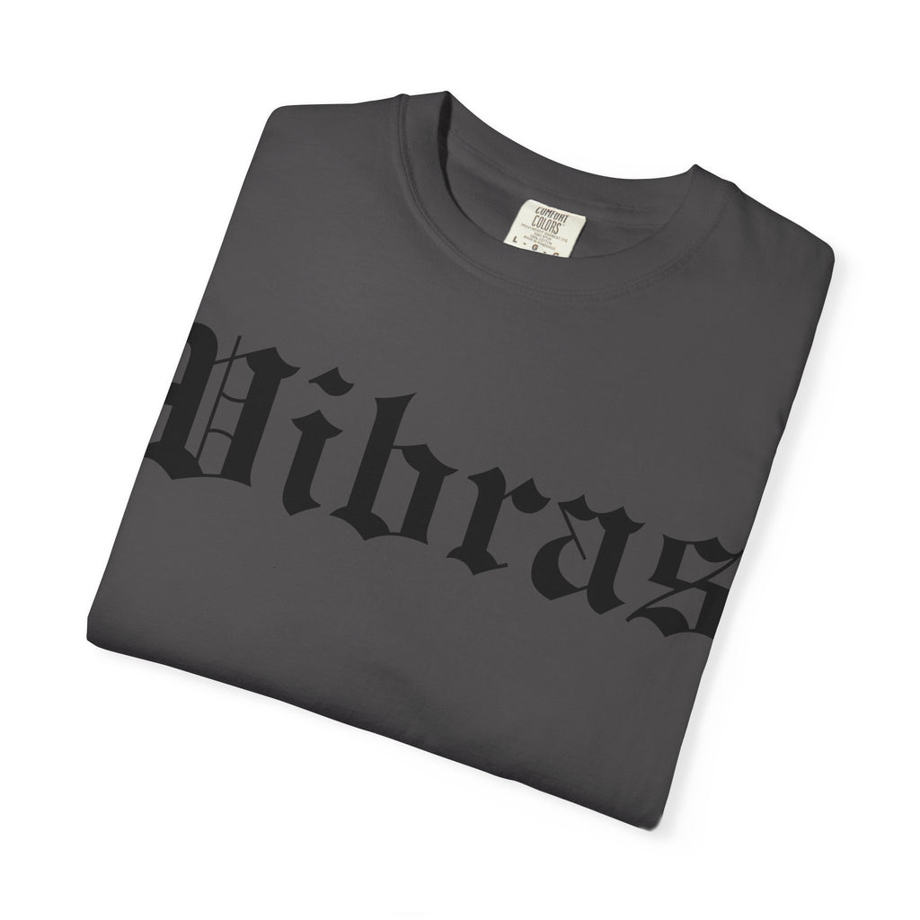 Vibras Gothic Script T-Shirt | Vintage Black Graphic Tee Printify