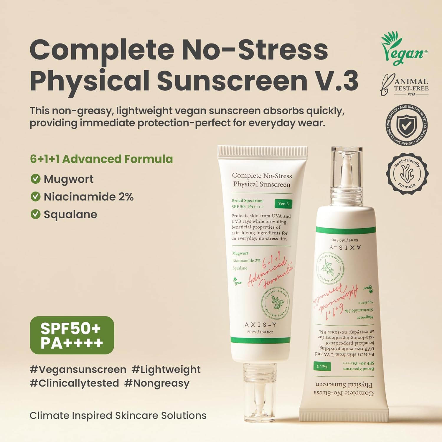AXIS-Y Complete No-Stress Physical Sunscreen SPF50+ PA++++ AsiaBeautyMall