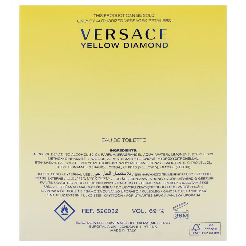 Versace Yellow Diamond Eau de Toilette Spray for Women 3.0 oz Fandi Perfume