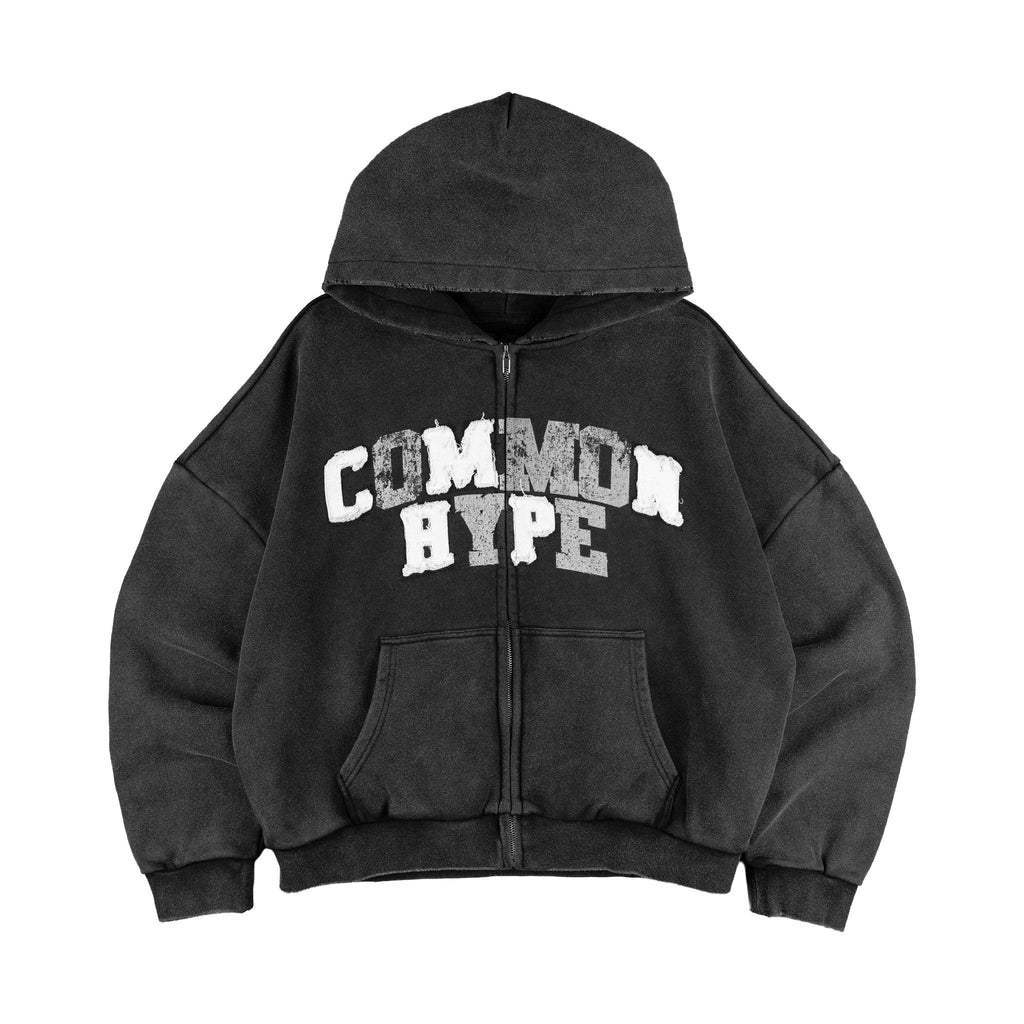 Common Hype Varsity Zip Up Hoodie Black Common Hype