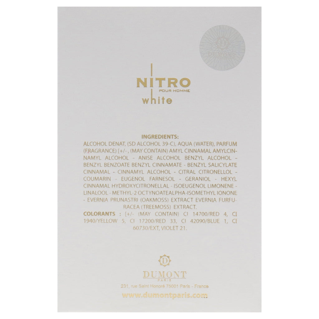 Dumont Paris Nitro White Pour Homme Eau de Parfum 3.4 oz Fandi Perfume