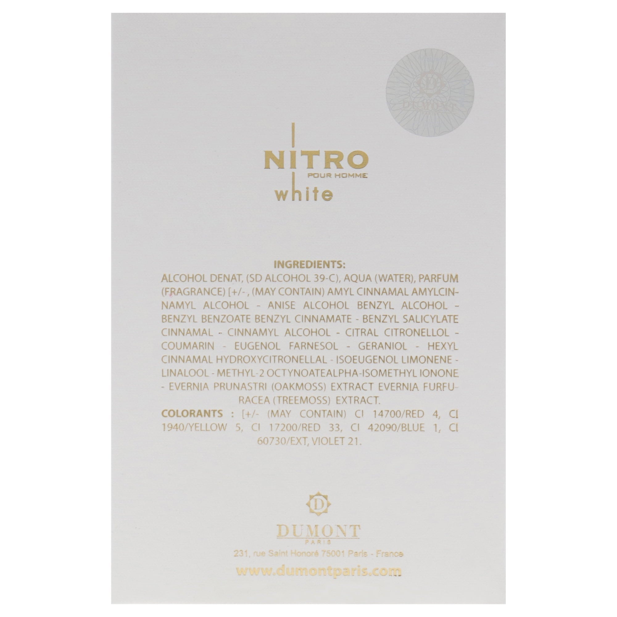Dumont Paris Nitro White Pour Homme Eau de Parfum 3.4 oz Fandi Perfume