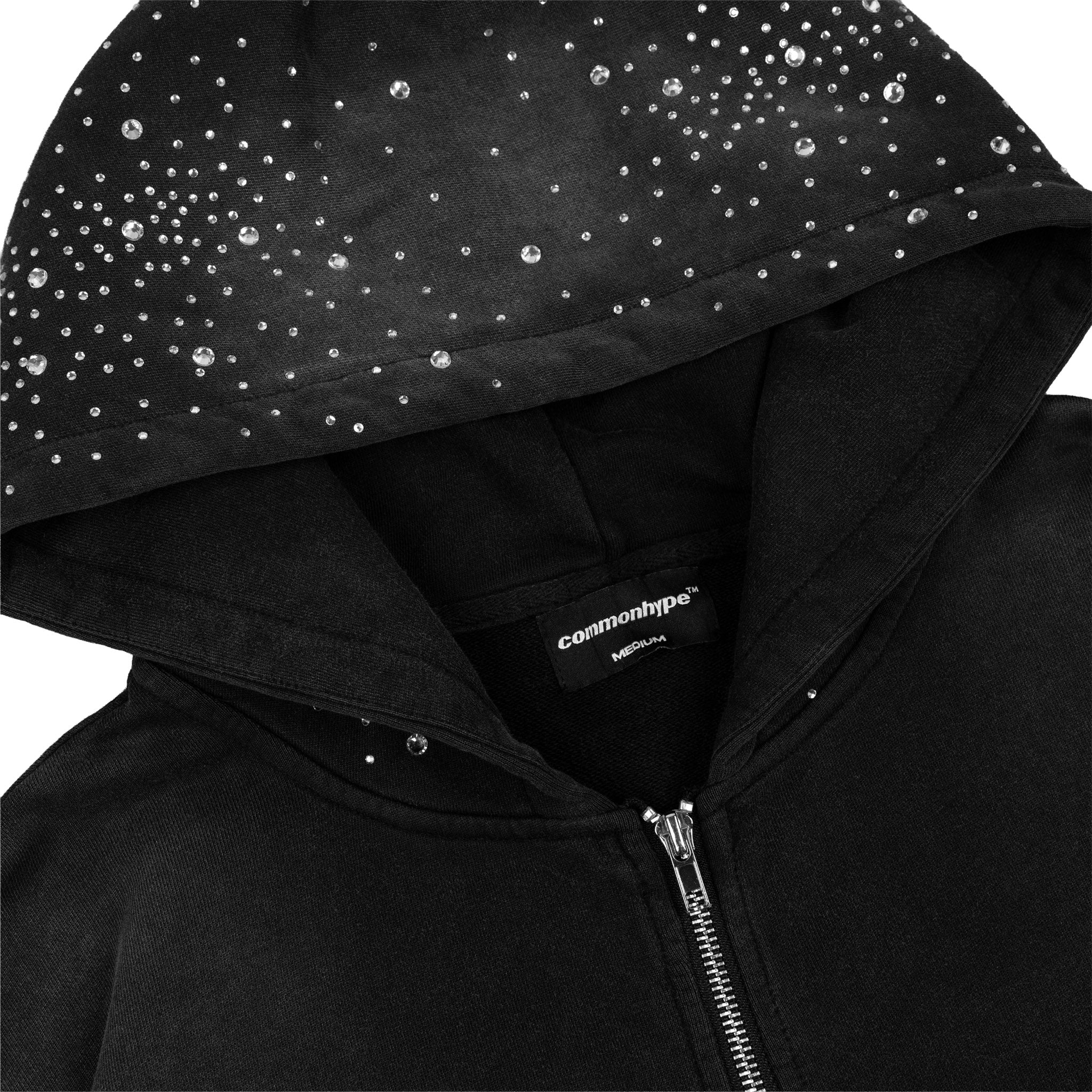 Common Hype Diamanté Hoodie Washed Black Common Hype